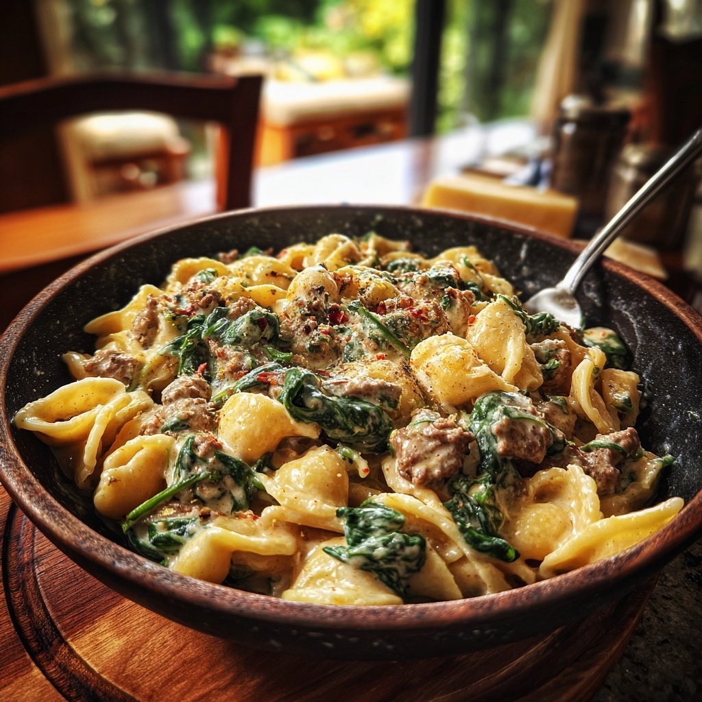 Creamy Beef And Spinach Pasta
