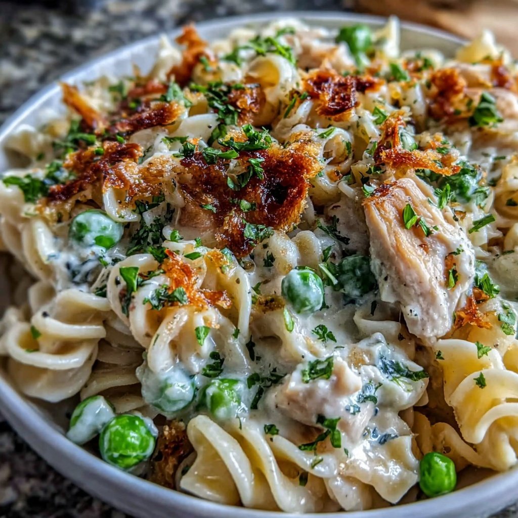Chicken Pasta Alfredo With Peas