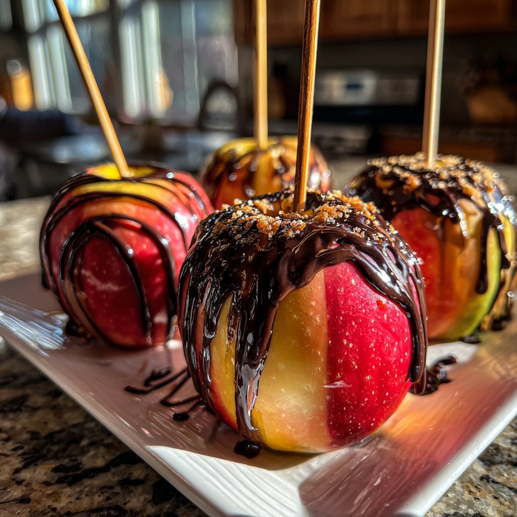 Homemade Candy Apples With Chocolate Drizzle